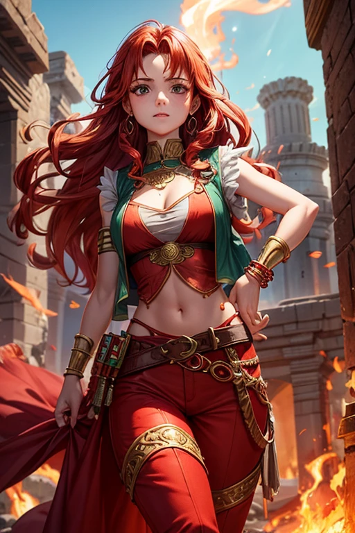 tmasterpiece,Highest image quality,Beautiful bust of a noble pirate girl,Exquisite red super short hairstyle,tying hair,Clear golden eyes,Hand-held fire hammer,Age of Discovery Pirate Suit,Ultra-detailed details,advanced。At the Pixiv Art Station,Break your own power,Louie,Big breasts exposed,R-18G
