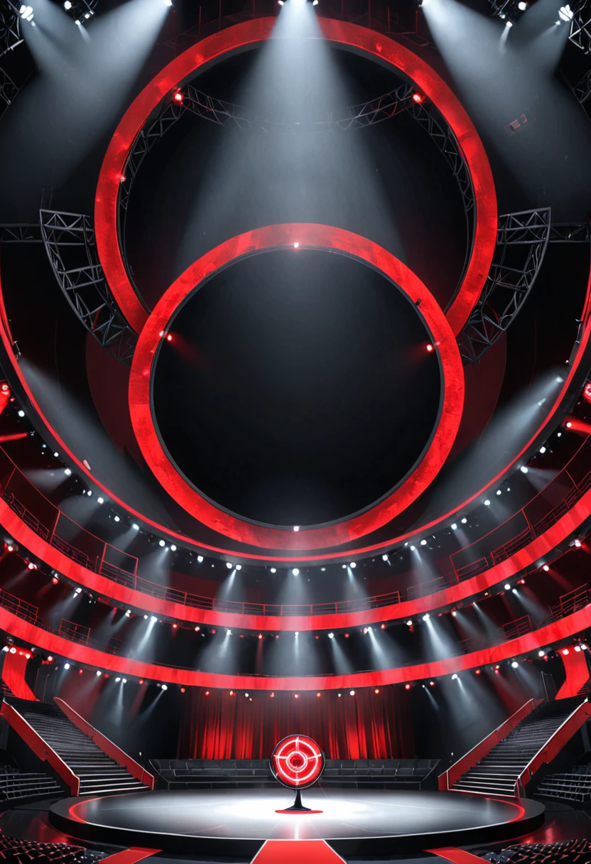 Dark stage and circular stage with red lights