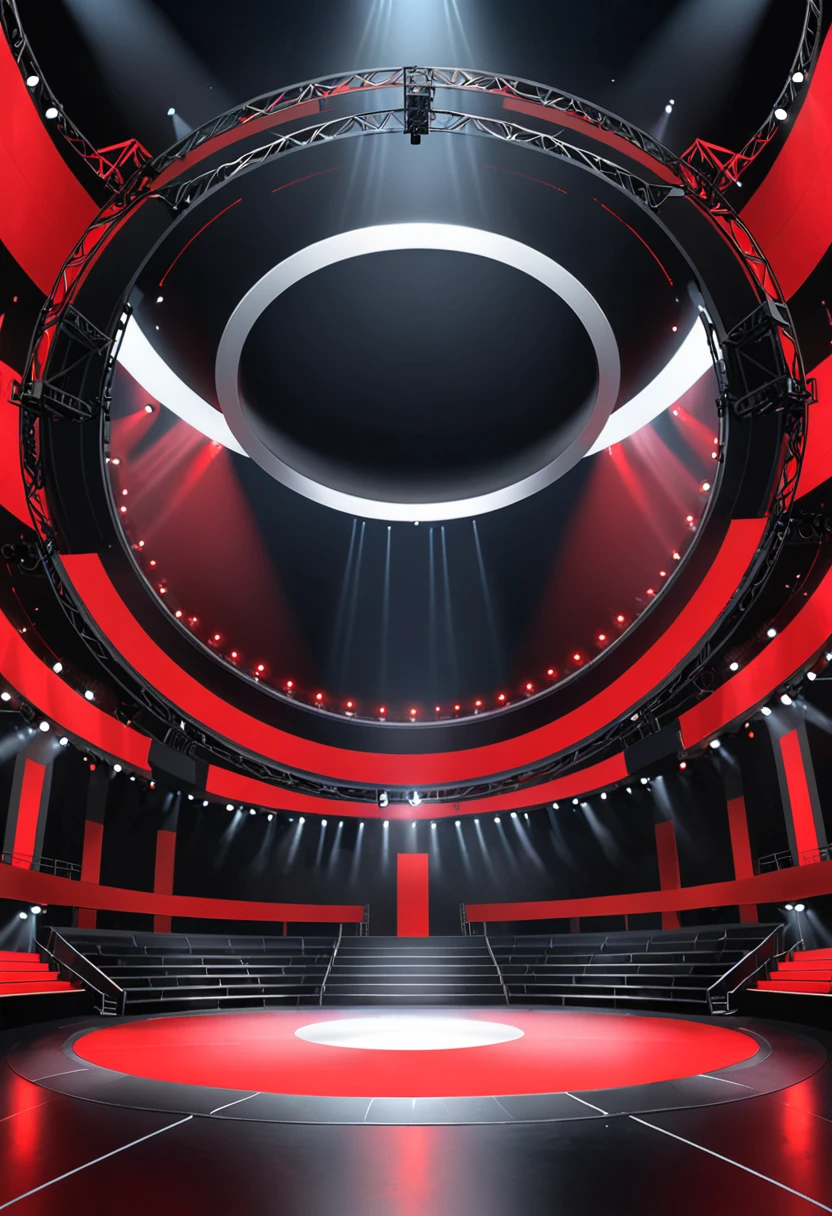 Dark stage and circular stage with red lights