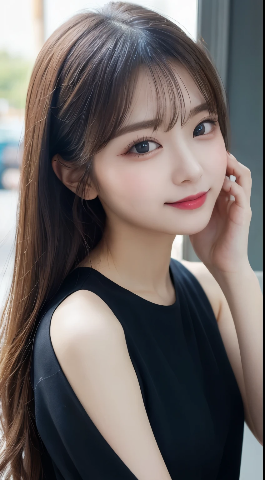 Tabletop, highest quality, shape, Very detailed, finely, High resolution, 8k wallpaper, 完璧なダイナミックな構shape, Beautiful and detailed,ランダムなcute髪,Natural color lip, 20-year-old girl、cute、Perfect and beautiful face,Slim face and figure,Big eyes、Putting on gal makeup,Small face、Blurred Background,Elegant feminine face、Smile、Change pose randomly、Randomly change the shooting angle and position、Flashy cyberpunk fashion、Real Photo、