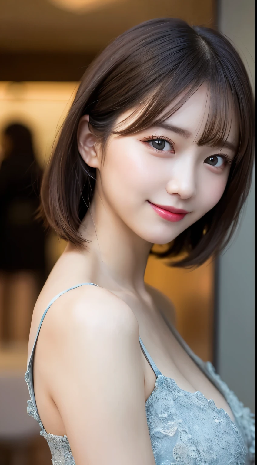 Tabletop, highest quality, shape, Very detailed, finely, High resolution, 8k wallpaper, 完璧なダイナミックな構shape, Beautiful and detailed,ランダムなcute髪,Natural color lip, 20-year-old girl、cute、Perfect and beautiful face,Slim face and figure,Big eyes、Putting on gal makeup,Small face、Blurred Background,Elegant feminine face、Smile、Change pose randomly、Randomly change the shooting angle and position、Flashy cyberpunk fashion、Real Photo、