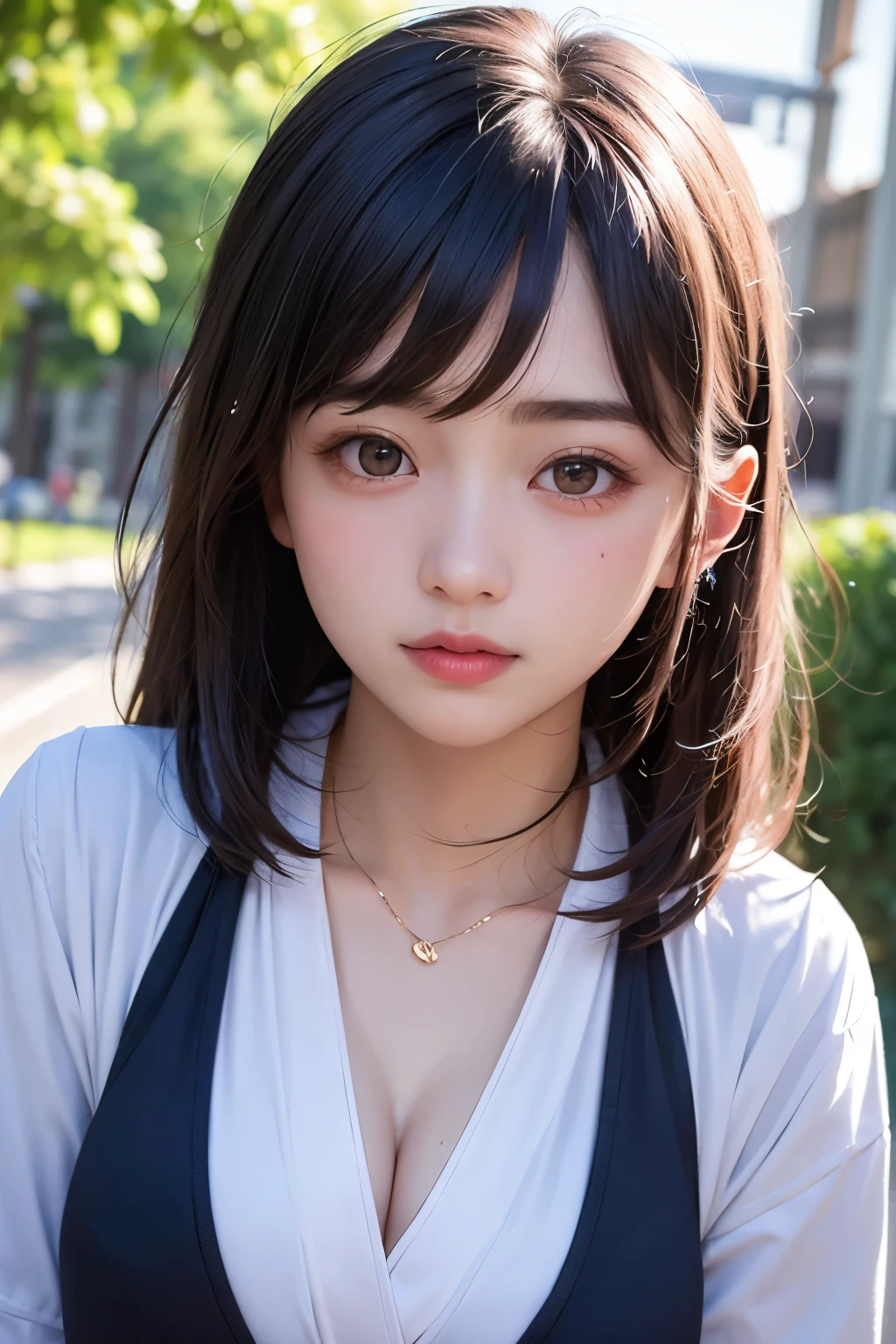 (1 nogizaka girl,raw photo,photo realistic:1.5),(best quality, high quality,HDR, highest quality,ultra high resolution,high resolution,high res,ultra high difinition,huge file size,8K,2K wallpaper,8K wallpaper,high quality texture,amazing,an extremely delicate:1.4),one girl, Japanese famous idol,beautiful face,small face,absurd,ridiculous,incredibly ridiculous,portrait,breasts close up,blurry background,(gym uniform,cleavage,no makeup:1.2),medium skin,beautiful skin,detailed skin,small head,black hair,silky hair,(Japanese eyes:1.3),detailed eyes,black eyes,Japanese idol eyes,perfectly propotioned face,Japanese nose,5-fingers,(Light Particles, Lens Flare, Luminous Particles: 0.7),looking at viewer,bright lighting,professional lighting,girl