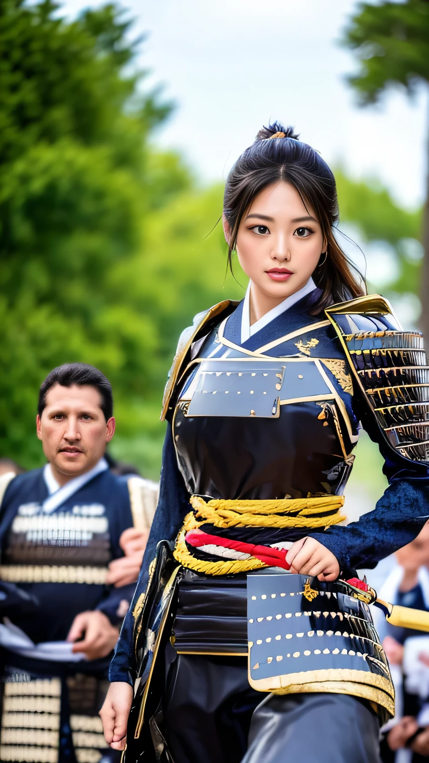 Timeless charm, elegance, photo movie-like ultra-ultra high definition, super real, 8K, ticker, ultra high resolution, masterpiece, (Photo Real Stick: 1.2), sharp focus,
1girl, cowboy shot, female warlord from the Sengoku period, accurate anatomy, pose during battle, severe expression, (highly detailed skin and facial texture: 1.2), (Samurai Armor: 1.3), (sharp Japanese sword) female samurai with: 1.3), (battle: 1.2), beautiful and aesthetic, cute beauty, (perfect style: 1.2), fair skin, very beautiful face, black eyes, long black hair in a ponytail, messy hair, beautiful Face, exquisite face, perfect proportions, drop-shaped breasts, plump breasts, thick thighs, (beautiful brown eyes, ), (dynamic pose, changing poses, dynamic angles,),