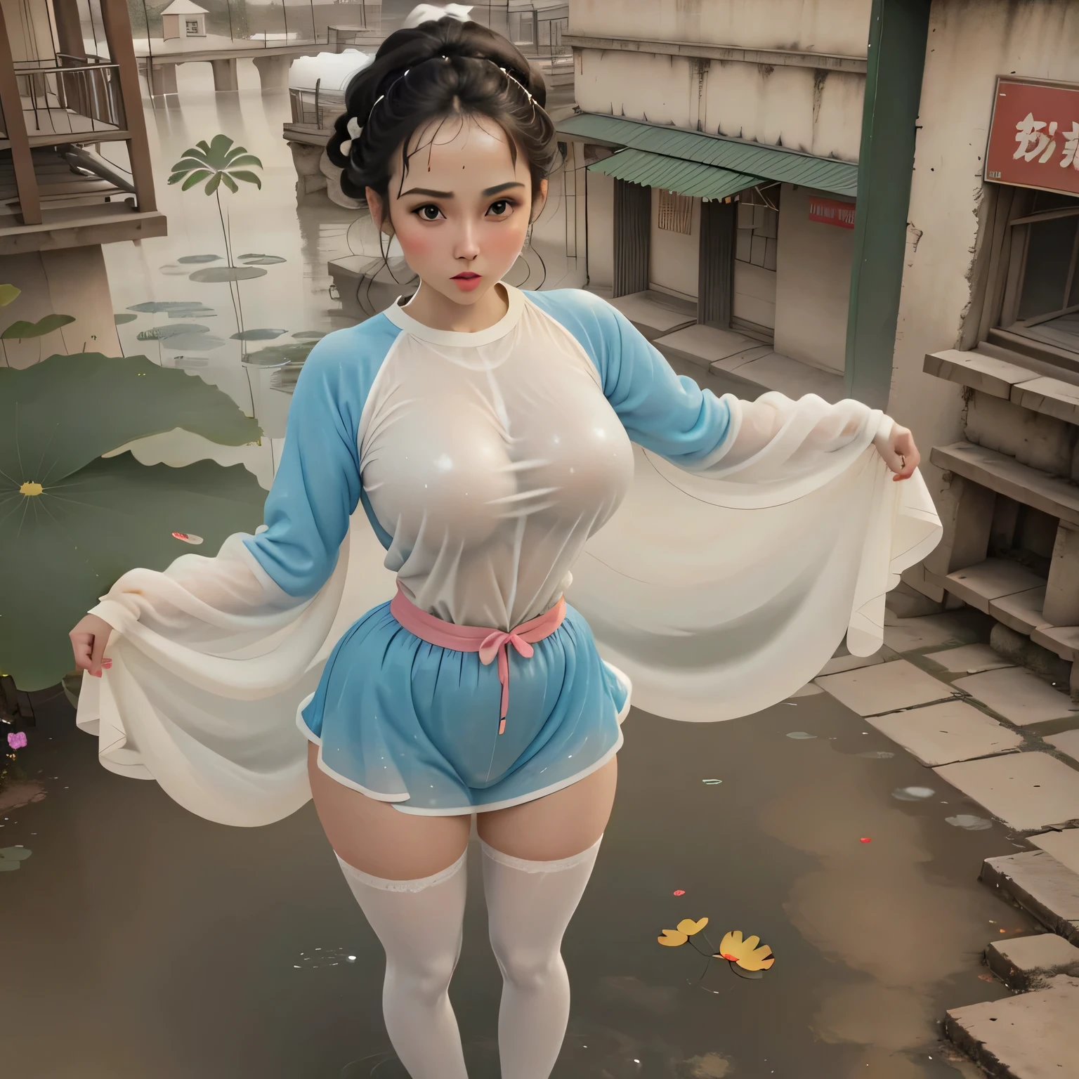Cartoon IP image，3D modeling rendering effects，Datouhe ，Bubble Mart style，The whole body is brown，Have big eyes，her clothes are slutty , stand up，positive view，4K , cover her in white sticky substance dripping down her whole body
