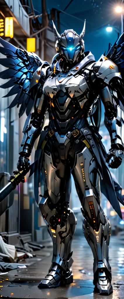 create a character with the words "Moonlight" on this character's clothes,(masterpiece, best quality: 1.3), very high detail, intricate, 8k, HDR, wallpaper, cinematic lighting,(universe),weapon,(shooting position), shining, armor, shining eyes, mecha, big wings,