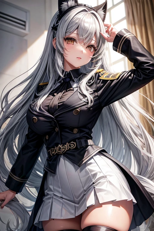 Mami loba cabello gris plateado con pechos muy grandes y enormes con uniforme colegial y lentes muy hermosa y muy detallada