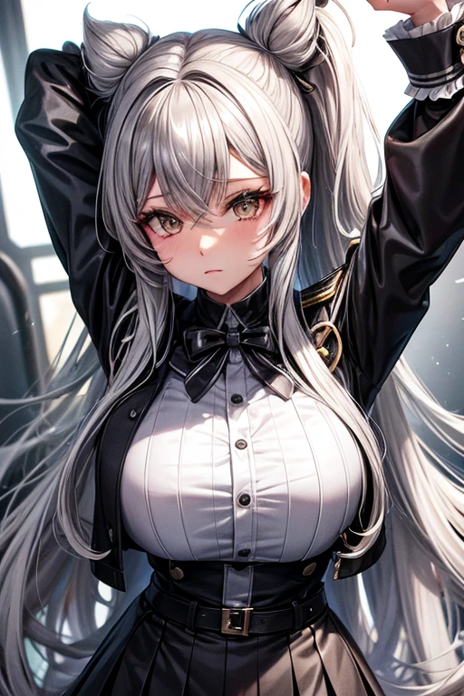Mami loba cabello gris plateado con pechos muy grandes y enormes con uniforme colegiala y lentes muy hermosa y muy detallada