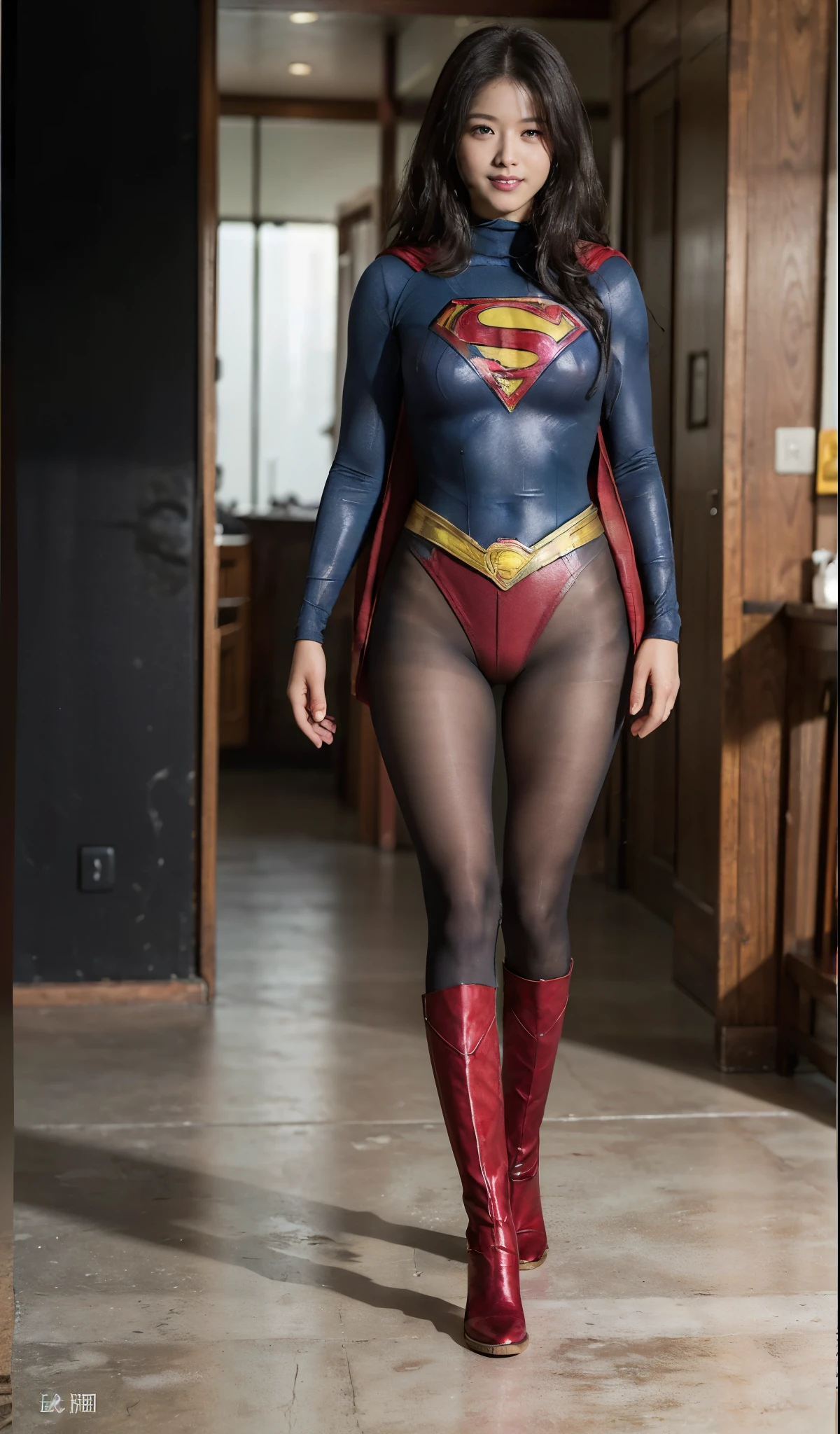 No background、(((Beautiful legs in black tights.)))、(((Legally express the beauty of your smile)))、((((Make the most of your original images)))、(((Supergirl Costume)))、(((ボディにフィットしたSupergirl Costume)))、(((Beautiful Hair)))、(((Smiles and winks)))、(((Please wear black tights....、Wear red boots)))、((Best image quality、8k))、((highest quality、8k、masterpiece:1.3))、(((Preserve background )))、Sharp focus:1.2、Beautiful woman with perfect figure:1.4、Slim Abs:1.2、Wet body:1.5、Highly detailed face and skin texture、8k