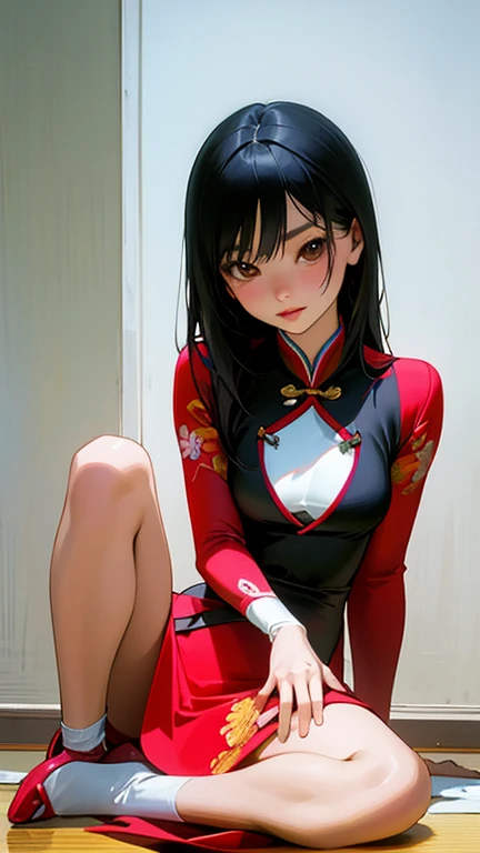 Close-up of a woman wearing a cutout suit sitting on the floor, Yoshitomo Nara, Asia girl, Japanese Models, beautiful Asia girl, Realistic young photo idol, Young and thin photo idol, Asia, Young sexy photo idol, Japanese Goddess, Sexy Girls, Young and beautiful gravure idol, Beautiful Chinese model, Asia hyperdetailed