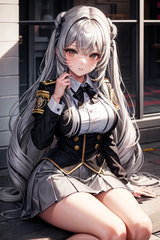 Mami loba cabello gris plateado con pechos muy grandes y enormes con uniforme colegiala y lentes muy hermosa y muy detallada
