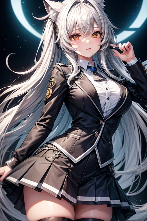 Mami loba cabello gris plateado con pechos muy grandes y enormes con uniforme colegiala y lentes muy hermosa y muy detallada