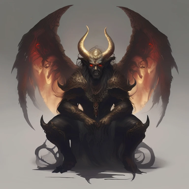 Demonio sentado sobre una roca con cabeza y cuernos como de demonio, con estilo el demonio sentado, realistic devil concept demon lord, diablo concept fotografia, demonio masculino, Hombre Demonio Masculino, Demonio masculino en forma con cuernos blancos., huHombre Demonio Masculino, demon soul concept art, djinn Hombre Demonio Masculino, demonio, retrato de un demonio, el rey del infierno