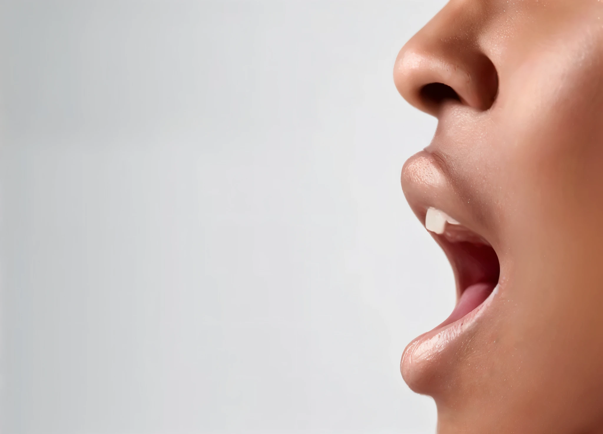 close up of a woman's mouth with a toothbrush in it, closeup. mouth open, open mouth, mouth slightly open, mouth open, mouth, opened mouth, slightly open mouth, mouth half open, mouth is simple and pleasant, detailed mouth, ;open mouth, mouth wide open, wide nostrils, wide open mouth