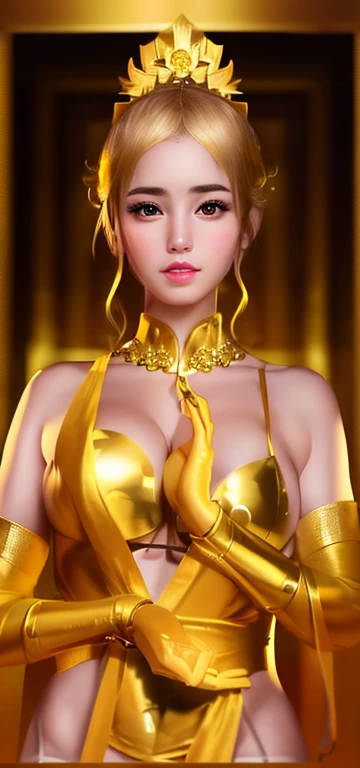 A girl cosplaying as the goddess Athena,sexy cosplayer girl、Sexy gold micro bikini with gold embellishments,Golden Sexy Micro Bikini Warrior,White skin,Perfect body,Light brown hair（big 、big 房、big Tits）（Cleavage exposure、Exposing the upper arm、Navel exposure、Exposed thighs）（sexy gold garter stockings）