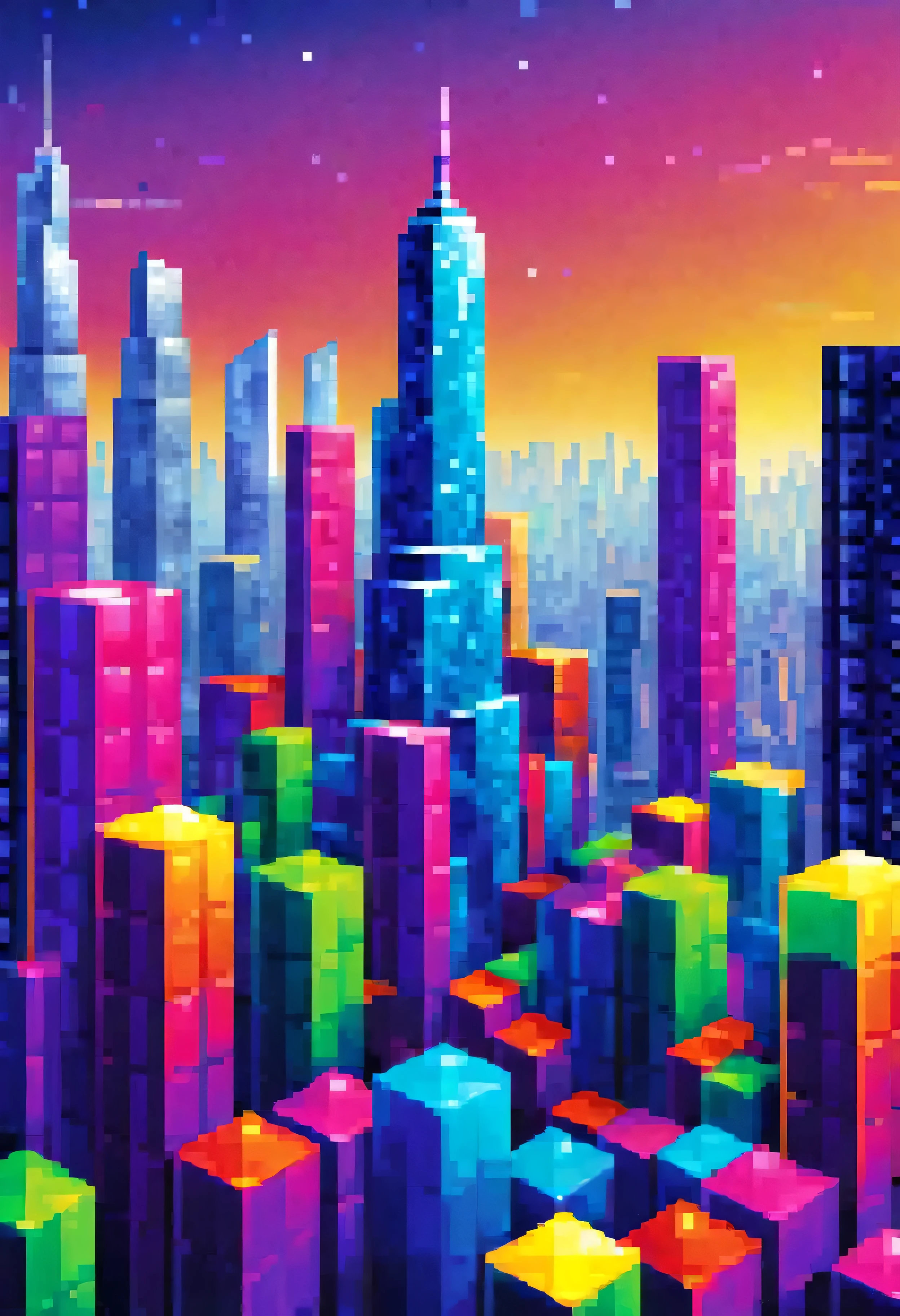 
Tetris 3d background with skyscrapers in the back