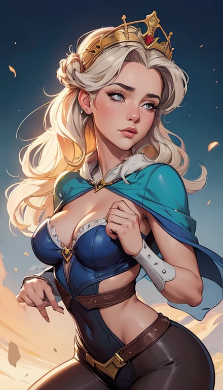 Woman style character beautiful breasts symmetrical medium breasts Fiona queen Anna of Arendelle with war marks Cartoon image of a woman .Ilustra??o estilo desenho animado, estilo de arte dos desenhos animados, estilo de arte dos desenhos animados, digital illustration style, estilo atompunk design de personagens altamente detalhado, arte digital detalhada coragem, Forest fan art, Design de personagens de retrato, beautiful digital illustration, retrato de alta qualidade, Arte em quadrinhos, mulher jovem cabelo com transas lindas . Queen Anna of ArendelleBeautiful lined eyes Medium large bust and wonderful sexy clothes. image expression of sexual desire from waist to head illustration Queen Anne of Arendelle atompunk style Fallout 4 style pose playboy magazine