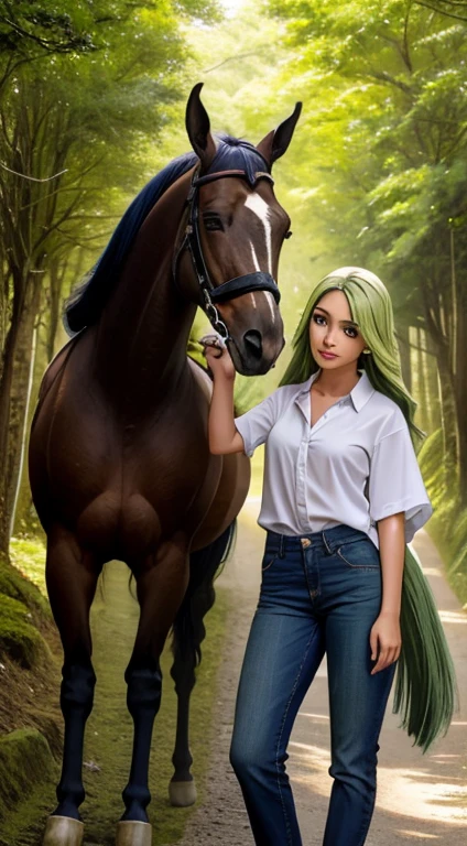 obra de arte , melhor qualidade,Nahida(Genshin impacto), 1 garota , camisa branca:1.5 ,rabo de cavalo lateral ,cabelo branco ,cabelo multicolorido, olhos verdes,roupa casual , tem , gargantilha preta, bolsa , cabelo verde,estrada congestionada , vida urbana