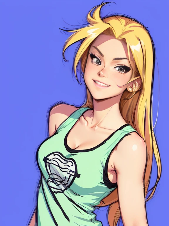 Cartoon of a woman with long hair and a tank top, Cartoon Art Style, In cartoon style, cel - shaded art style, drawn with photoshop, Wearing a tank top, cartoon digital art, Manga style illustration, Cartoon digital painting, Cel shade vector art, Cartoon portrait, Wearing a tank top, Digital Art Cartoon, In anime style, Cel shade!!!