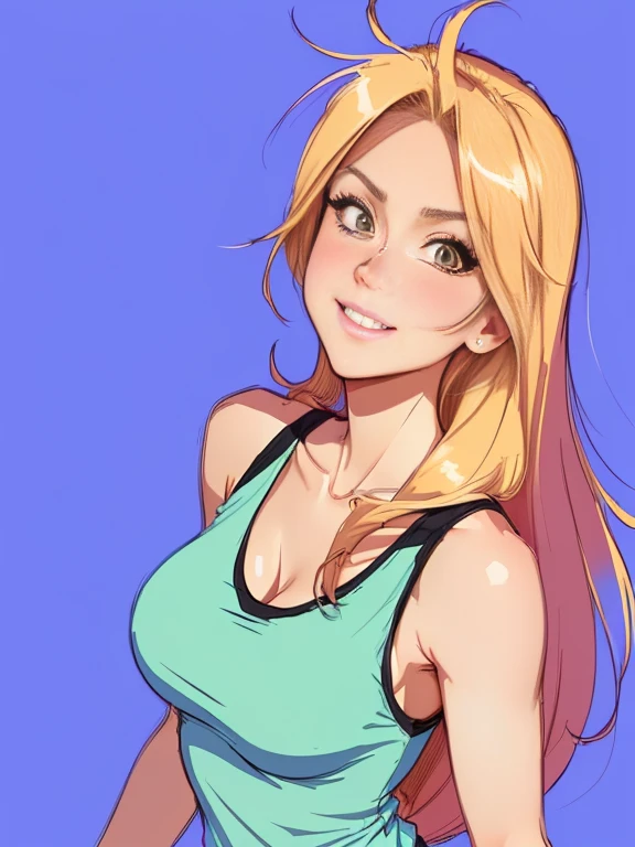 Cartoon of a woman with long hair and a tank top, Cartoon Art Style, In cartoon style, cel - shaded art style, drawn with photoshop, Wearing a tank top, cartoon digital art, Manga style illustration, Cartoon digital painting, Cel shade vector art, Cartoon portrait, Wearing a tank top, Digital Art Cartoon, In anime style, Cel shade!!!