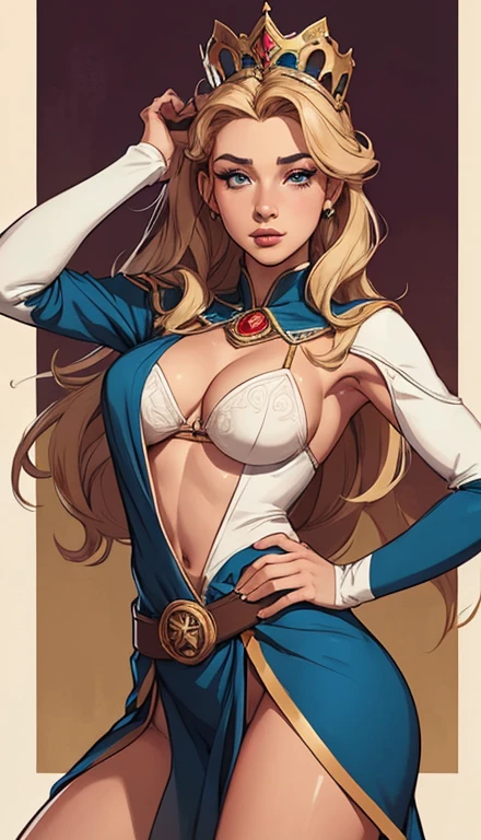 Woman style character beautiful breasts symmetrical medium breasts Fiona queen Anna of Arendelle with war marks Cartoon image of a woman .Ilustra??o estilo desenho animado, estilo de arte dos desenhos animados, estilo de arte dos desenhos animados, digital illustration style, estilo atompunk design de personagens altamente detalhado, arte digital detalhada coragem, Forest fan art, Design de personagens de retrato, beautiful digital illustration, retrato de alta qualidade, Arte em quadrinhos, mulher jovem cabelo com transas lindas . Queen Anna of ArendelleBeautiful lined eyes Medium large bust and wonderful sexy clothes. image expression of sexual desire from waist to head illustration Queen Anne of Arendelle atompunk style Fallout 4 style pose playboy magazine
