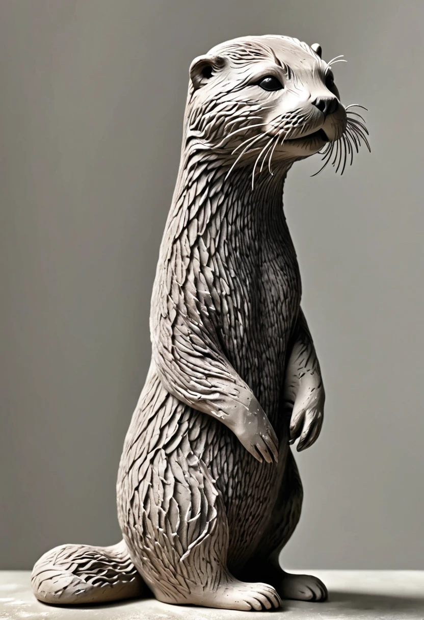 (best quality:1.2),ultra-light Clay, Clay, Pottery, Rough knitted texture, distressed, dirty, mineral pigments, 3D Clay sculpture art, Clay sculpture, Rough surface, (artwork,An Otter,concept art,)
