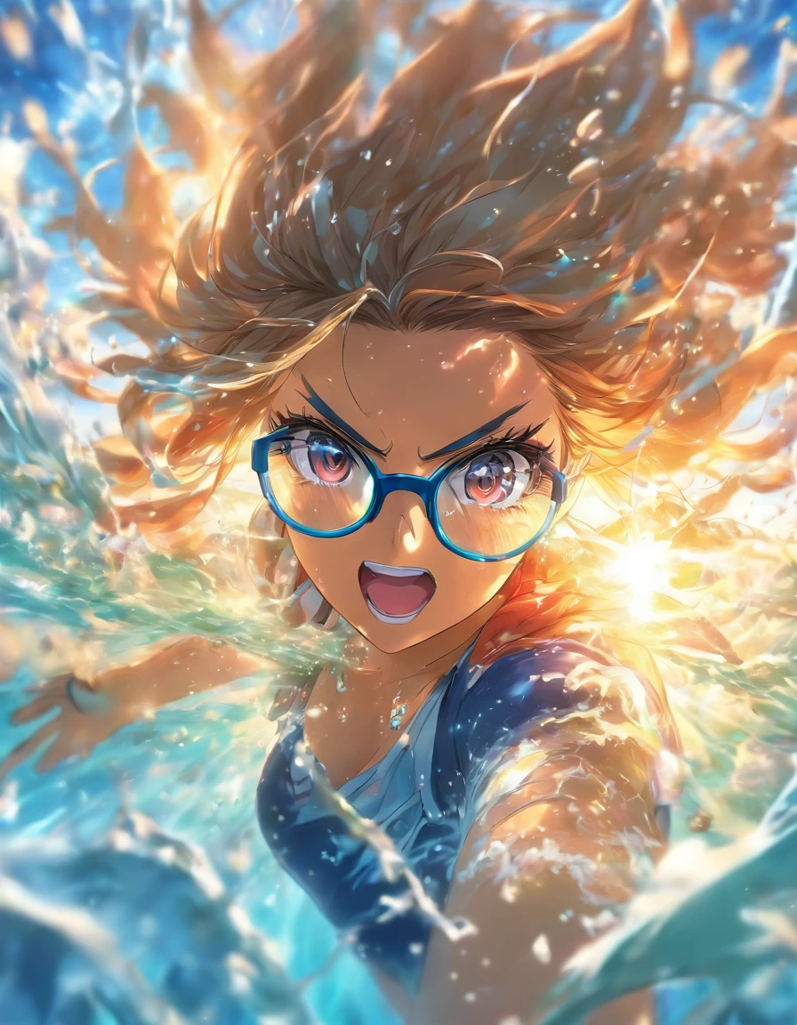 Water explosion　woman　Glasses