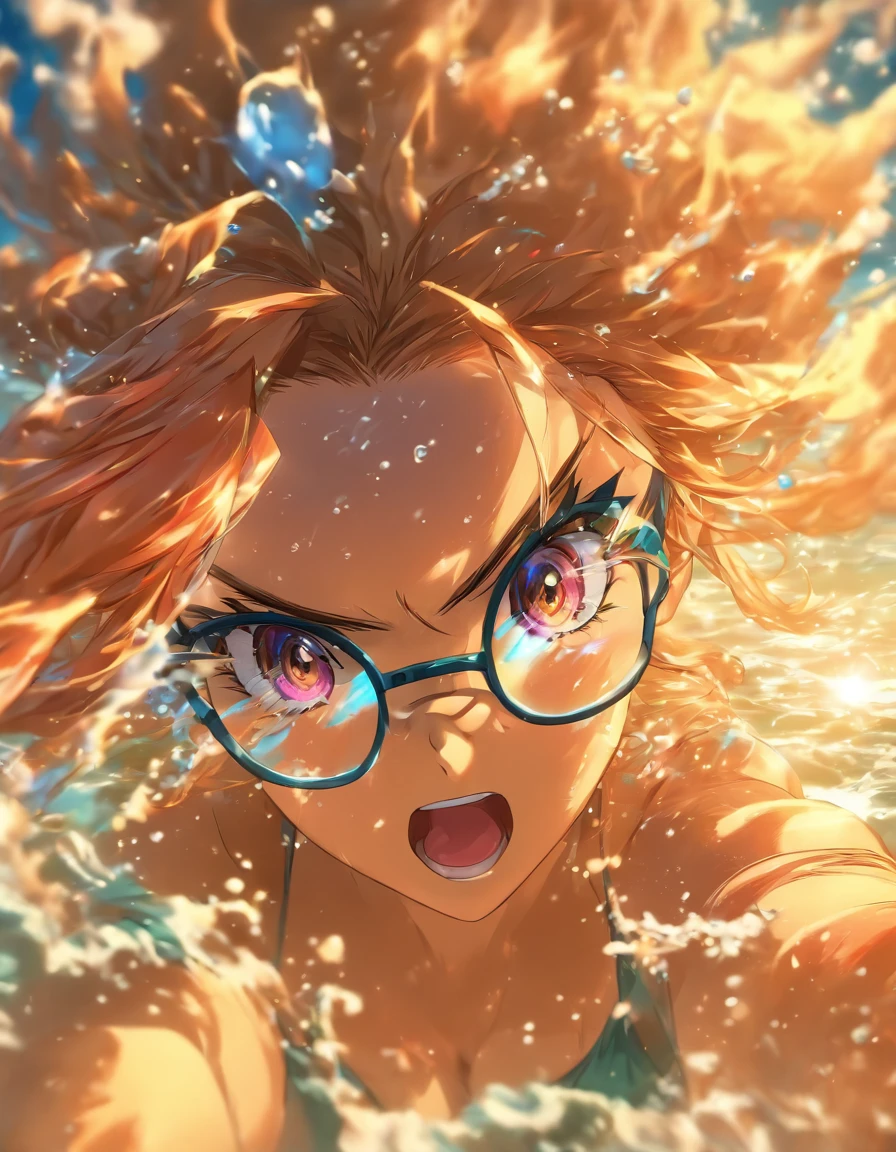 Water explosion　woman　Glasses