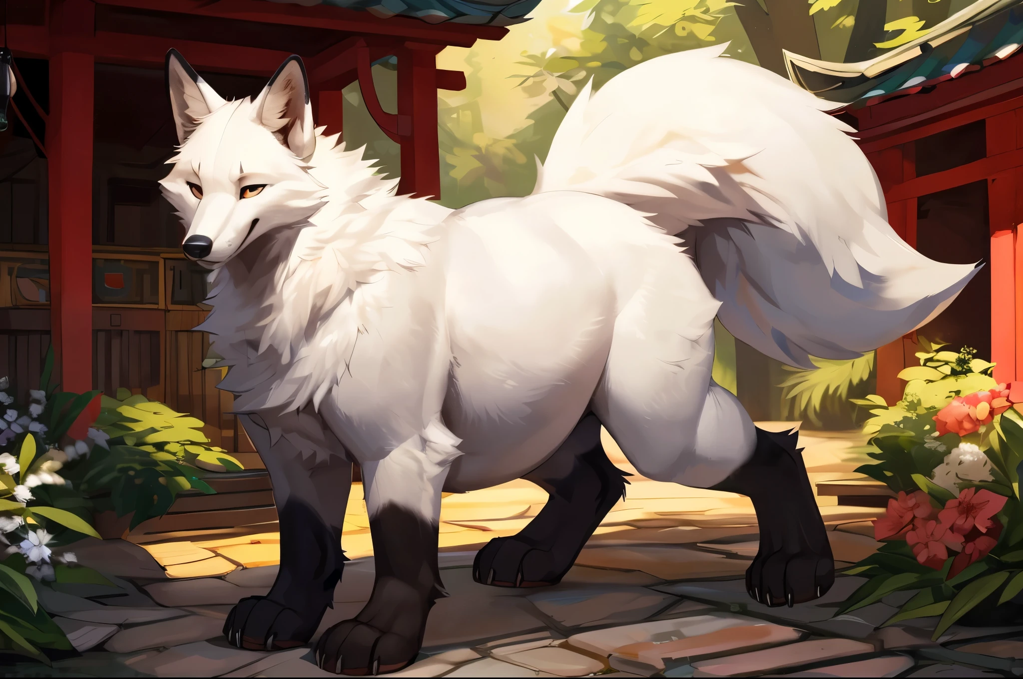4k ultra quality, 4k full body view,(ultra high detailed body),((feral)) fox,by mystikfox61, by glitter trap boy,feral paws, by bebebebebe,by morethreedee, by seibear,(thick thigh),(chubby thigh),thicc thigh,thick legs,chubby legs,thicc legs,massive butt,enomorous thigh,massive thigh,massive legs,thick lower legs,wide legs,(detailed thigh),(wide thigh),fluffy belly sharp nails,((sfw)),(ultra detailed face),detailed eyes,big tail,fluffy tail,(detailed tail),enomorous tail,bigger tail,huge tail,volumetric light,big paws,(thick paws),fluffy paws,furry paws,enomorous paws,(feral focus), beast,(bigger lower body),(long legs),front view,master works, super fine, 4k resolution, high quality,high picture detail,dark fantasy,illusory engine, Masterpiece,dire fox,shrine,faint lighting,charming (feral) body,pregnant (feral) body,hyper belly,white fur,white fox