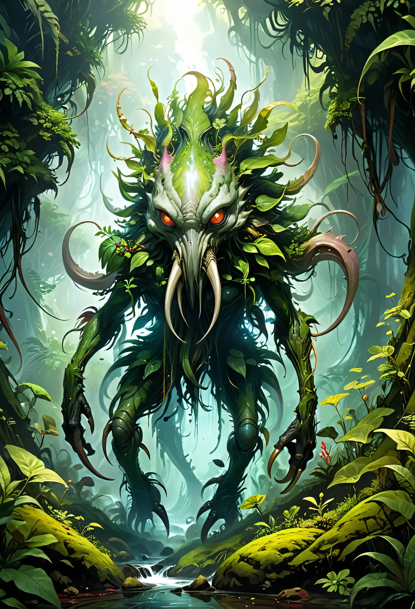 famous artwork by (antonio j. manzanedo:1.1) and (cliff nielsen:1.1) and (ruan jia:1.2), the worryingly beautiful adventurous aaaaaaarghlumis are helviported (immense:1.4) plant-like creatures with countless legs, (slowly thudding through the primordial wilderness:1.2) of planet blunderbunny ix where they glorb moisture from the air and use it to sustain themselves and the many boondiversed symbiotic creatures that live on and around them, ultra detailed, 8k, uhd