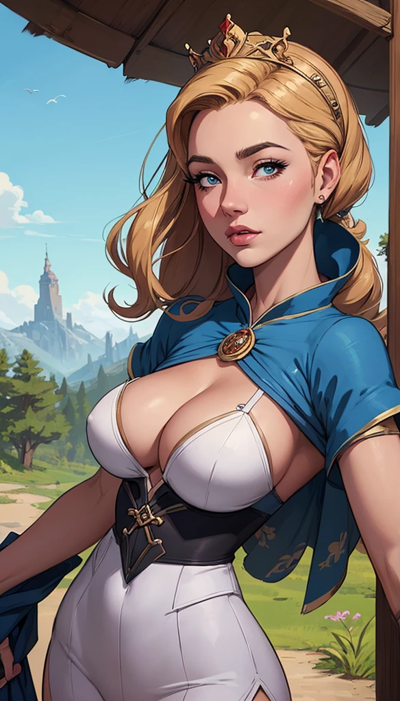 Woman style character beautiful breasts symmetrical medium breasts Fiona queen Anna of Arendelle with war marks Cartoon image of a woman .Ilustra??o estilo desenho animado, estilo de arte dos desenhos animados, estilo de arte dos desenhos animados, digital illustration style, estilo atompunk design de personagens altamente detalhado, arte digital detalhada coragem, Forest fan art, Design de personagens de retrato, beautiful digital illustration, retrato de alta qualidade, Arte em quadrinhos, mulher jovem cabelo com transas lindas . Queen Anna of ArendelleBeautiful lined eyes Medium large bust and wonderful sexy clothes. image expression of sexual desire from waist to head illustration Queen Anne of Arendelle atompunk style Fallout 4 style pose playboy magazine with beautiful breasts without clothes wonderful breasts