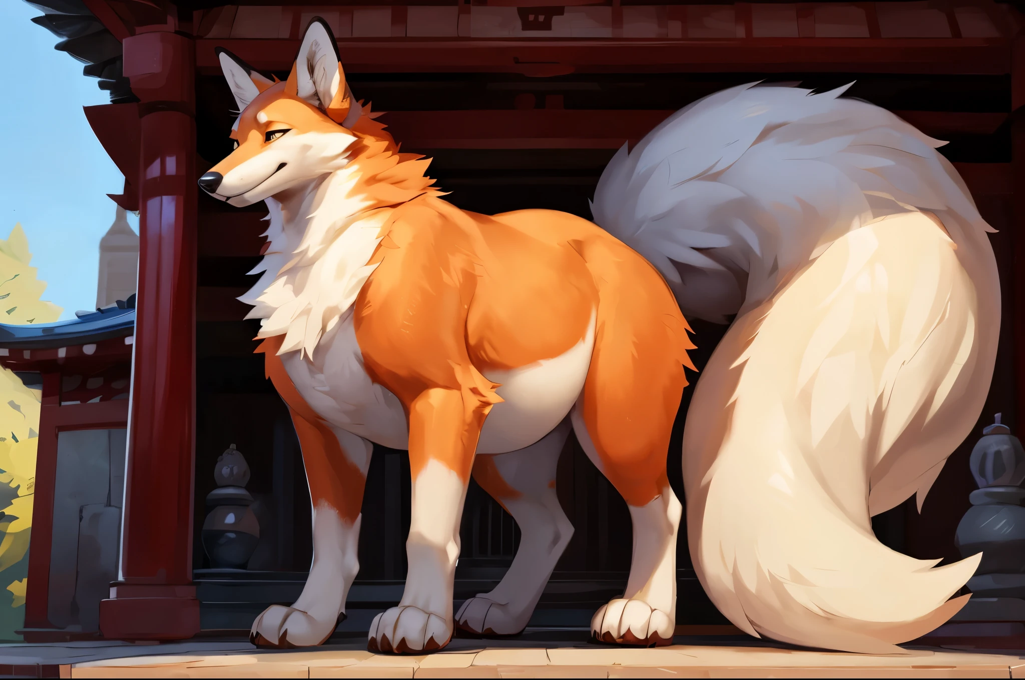 4k ultra quality, 4k full body view,(ultra high detailed body),((feral)) fox,by mystikfox61, by glitter trap boy,feral paws, by bebebebebe,by morethreedee, by seibear,(thick thigh),(chubby thigh),thicc thigh,thick legs,chubby legs,thicc legs,massive butt,enomorous thigh,massive thigh,massive legs,thick lower legs,wide legs,(detailed thigh),(wide thigh),fluffy belly sharp nails,((sfw)),(ultra detailed face),detailed eyes,big tail,fluffy tail,(detailed tail),enomorous tail,bigger tail,huge tail,volumetric light,big paws,(thick paws),fluffy paws,furry paws,enomorous paws,(feral focus), beast,(bigger lower body),(long legs),front view,master works, super fine, 4k resolution, high quality,high picture detail,dark fantasy,illusory engine, Masterpiece,dire fox,shrine,faint lighting,charming (feral) body,pregnant (feral) belly,hyper belly,chubby feral body