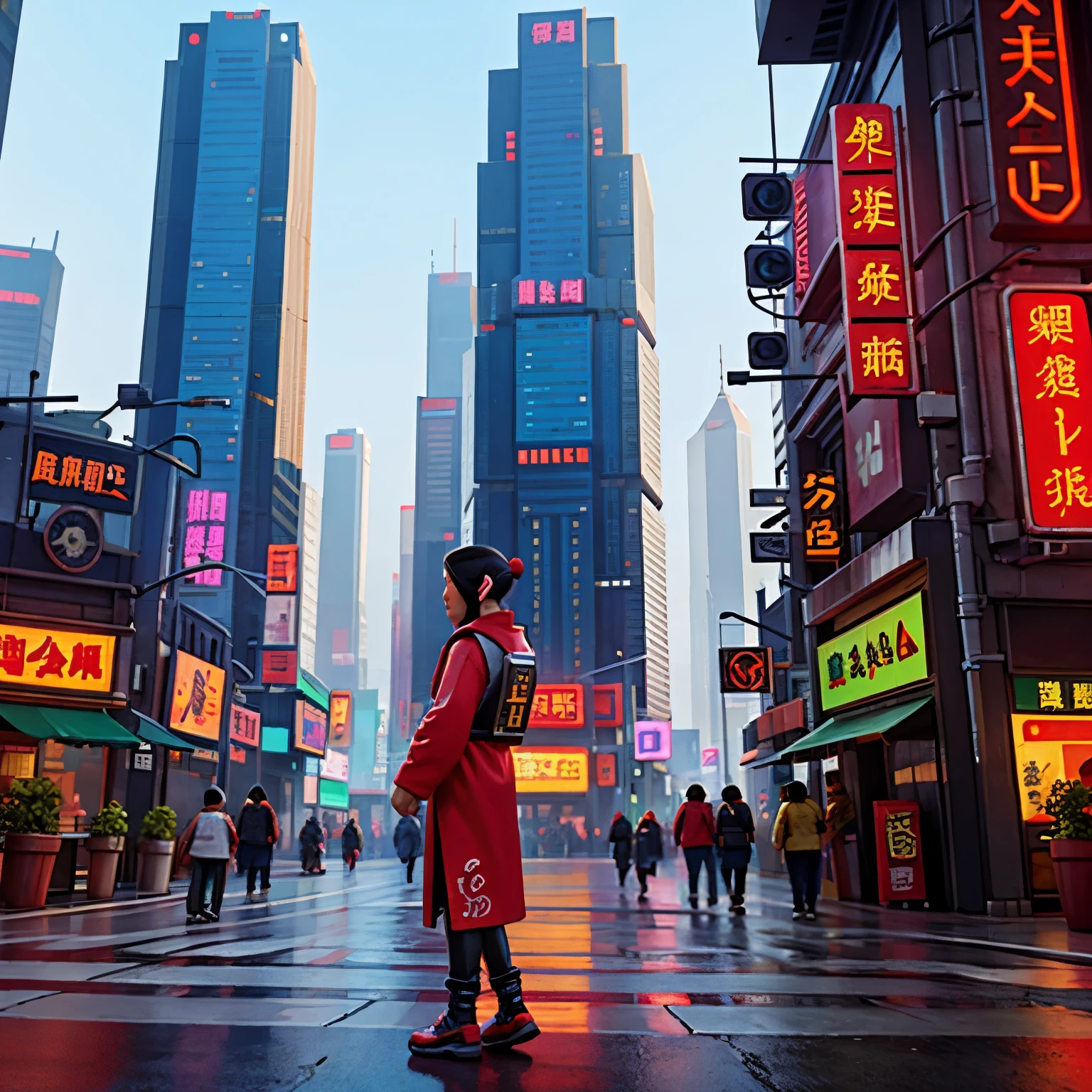 Chinese Cyberpunk Pixel Scene