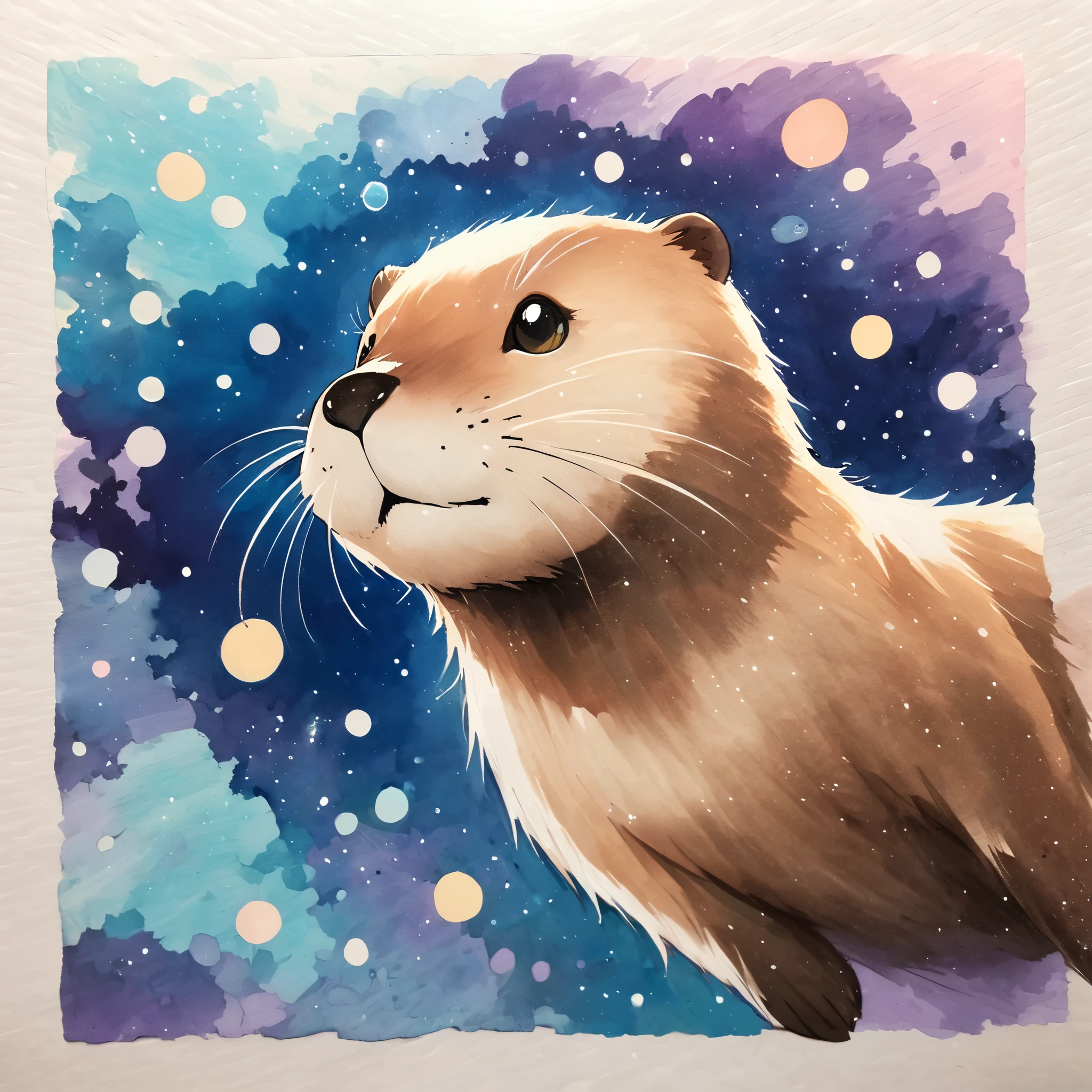 1 Diving Otter，traditional media,look up,Seabed background ,(Otter details） ,( solitary)