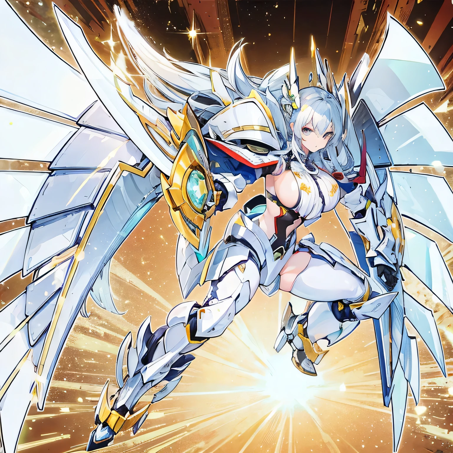 Handsome woman with wearing shining armor,Very very little fabric