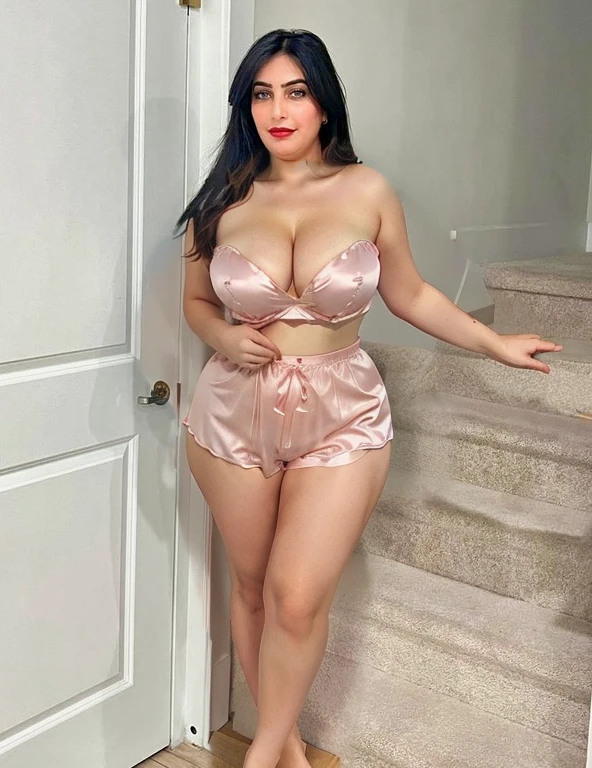 Strapless Pajamas, see through, shorts, cleavage, curvy, medium breast size, cleavage, revealing