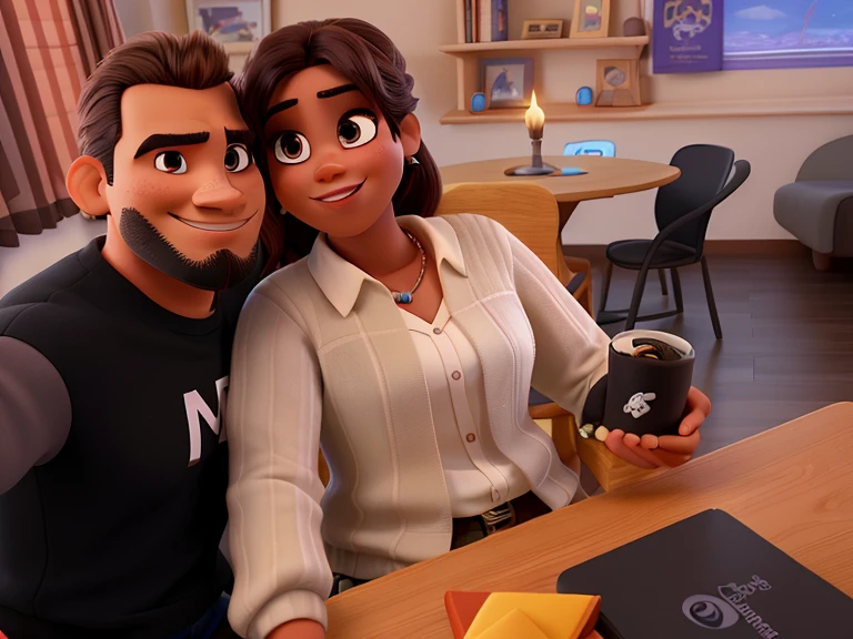 Pareja (hombre oscuro y mujer blanca) no estilo disney pixar, alta calidad, mejor calidad.