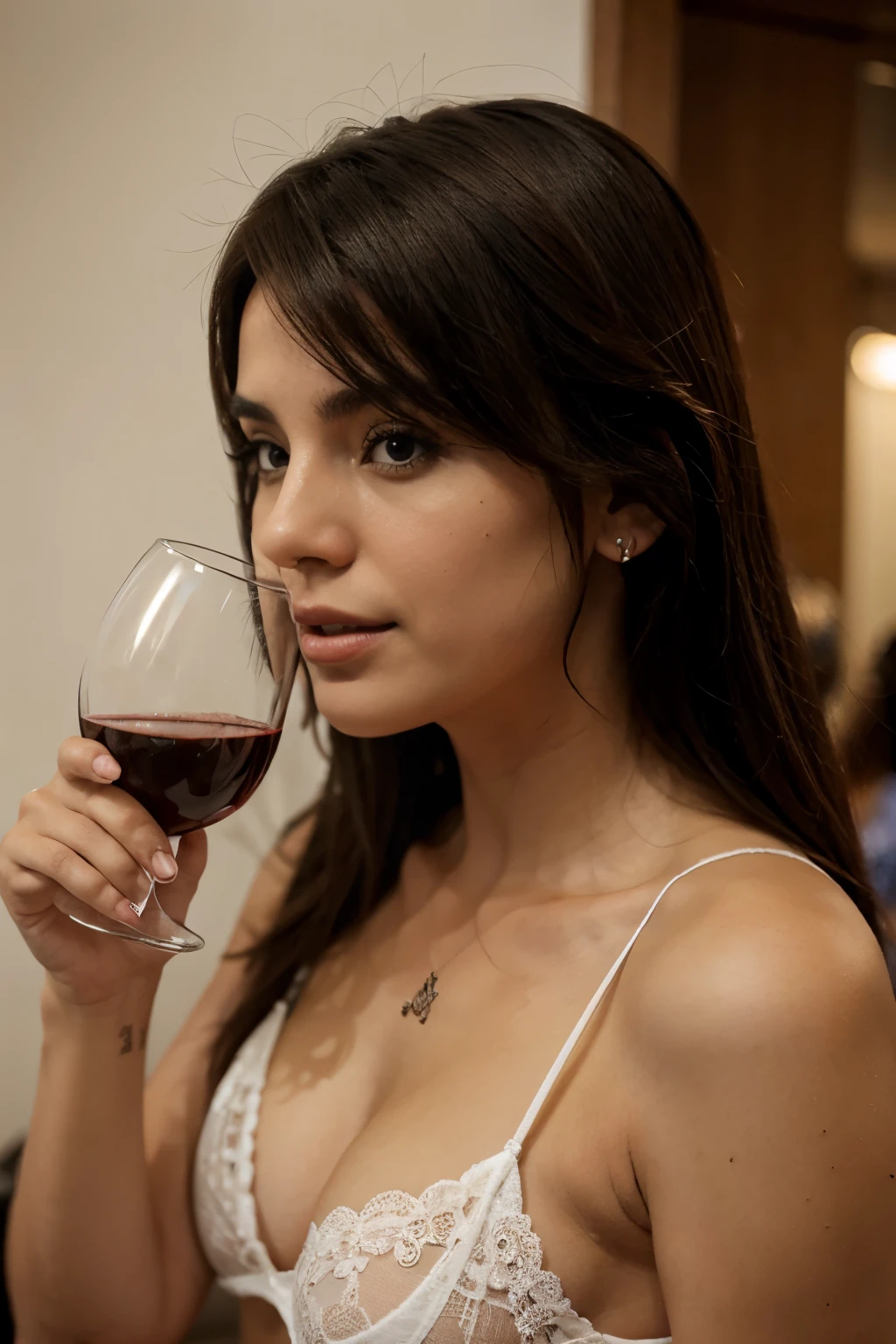 Segurando taca de vinho