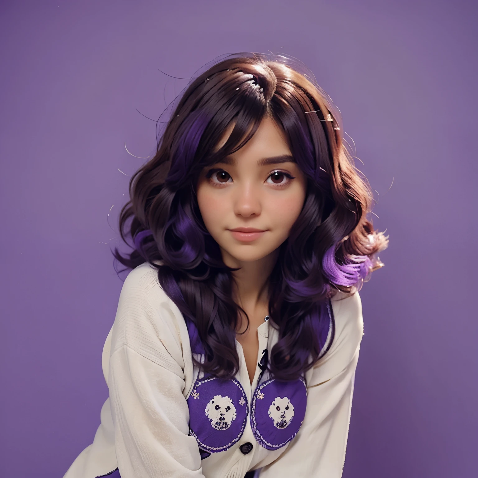 Peluquera canina de cabello violeta y ojos marrones