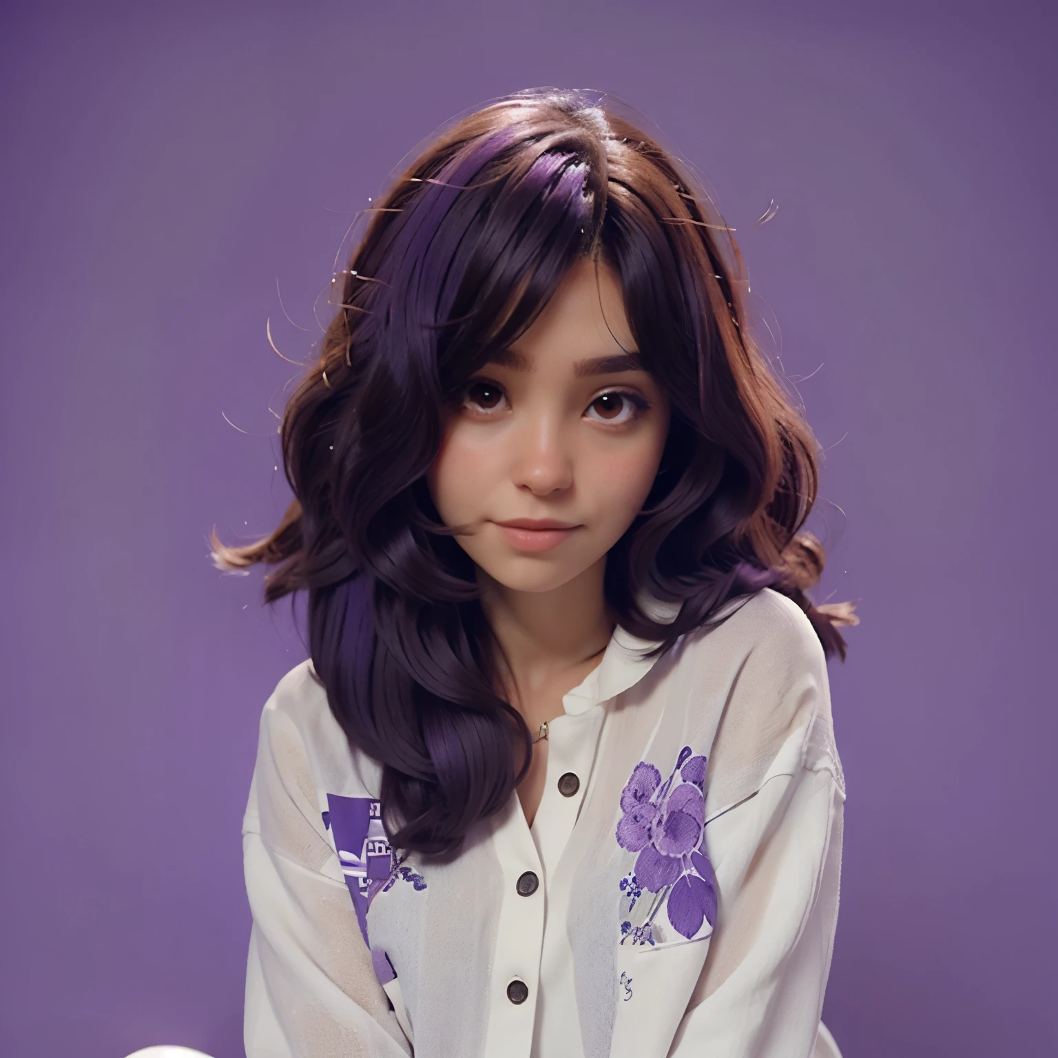 Peluquera canina de cabello violeta y ojos marrones