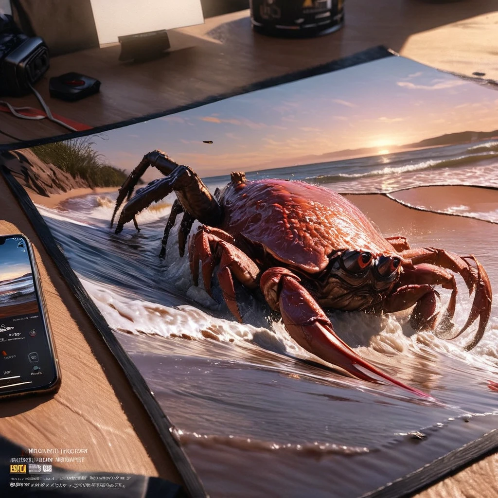 An otter battling a crab on a beach at sunset, like a video game, with health meters.
(best quality,4k,8k,highres,masterpiece:1.2),ultra-detailed,(realistic,photorealistic,photo-realistic:1.37), HDR, UHD, studio lighting, ultra-fine painting, sharp focus, physically-based rendering, extreme detail description, professional, vivid colors, bokeh, portraits, landscape, horror, anime, sci-fi, photography, concept artists, sandy beach, crashing waves, golden sunlight, dynamic action, intense fight, pixelated health meters, intense shadows, clear reflections on water, dramatic sky, vibrant orange and pink hues, dramatic lighting,  stylized art.