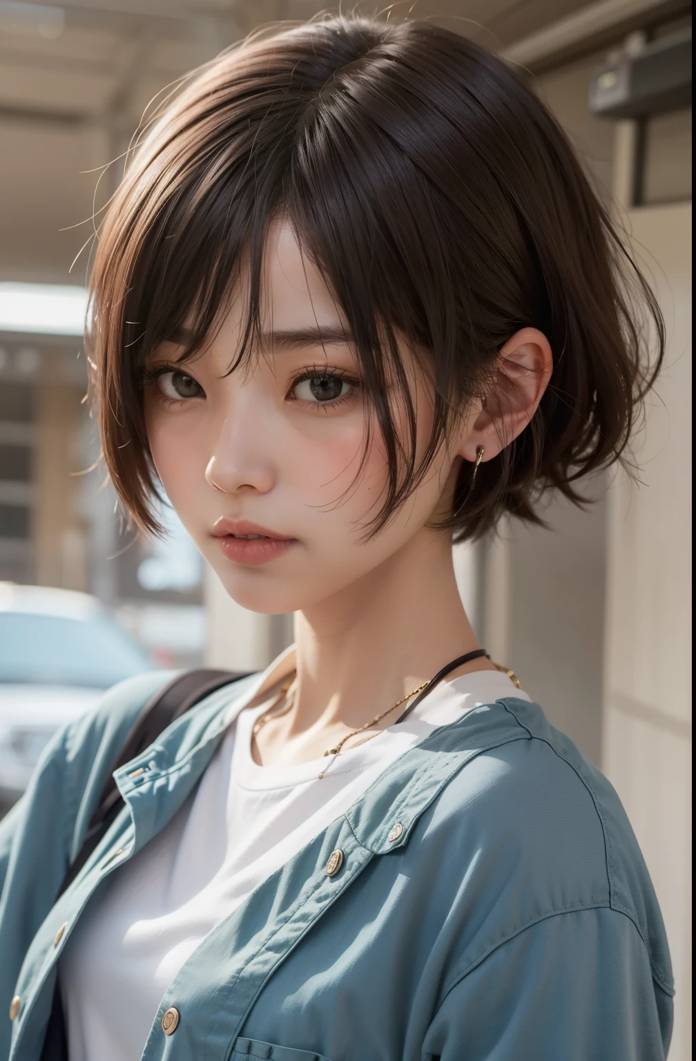 boyish、shortcut、Wakame seaweed、Tank top、Touching your hair、Shorts