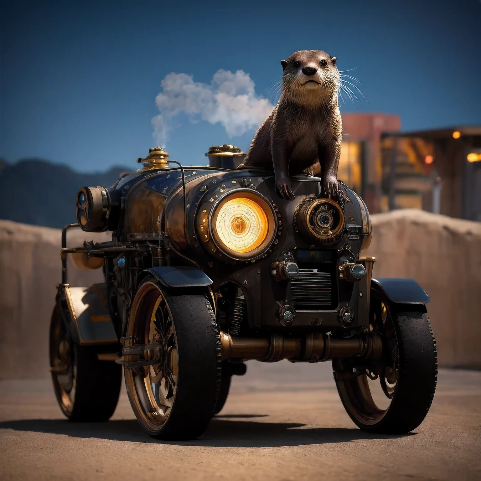 An otter (((steam punk))) otters3 D rendering digital art, (otters) fantasy style, 8 k solar punk wallpaper，Close-up of a robot with a light on its head, cyber steampunk 8 k 3 d, 3 d render Bepple,otters. Unreal Engine 5, Bepple. Octane Rendering, 3d rendering digital art, (one) Fantasy style, 4k solar punk wallpaperone