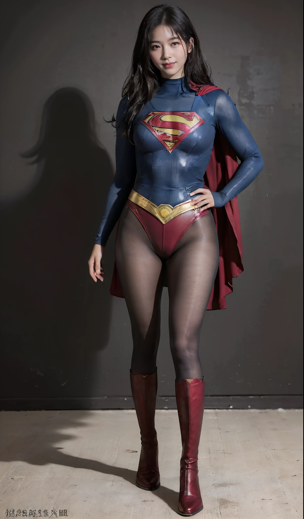 No background、(((Beautiful legs in black tights.)))、(((Legally express the beauty of your smile)))、((((Make the most of your original images)))、(((Supergirl Costume)))、(((ボディにフィットしたSupergirl Costume)))、(((Beautiful Hair)))、(((Smiles and winks)))、(((Please wear black tights....、Wear red boots)))、((Best image quality、8k))、((highest quality、8k、masterpiece:1.3))、(((Preserve background )))、Sharp focus:1.2、Beautiful woman with perfect figure:1.4、Slim Abs:1.2、Wet body:1.5、Highly detailed face and skin texture、8k