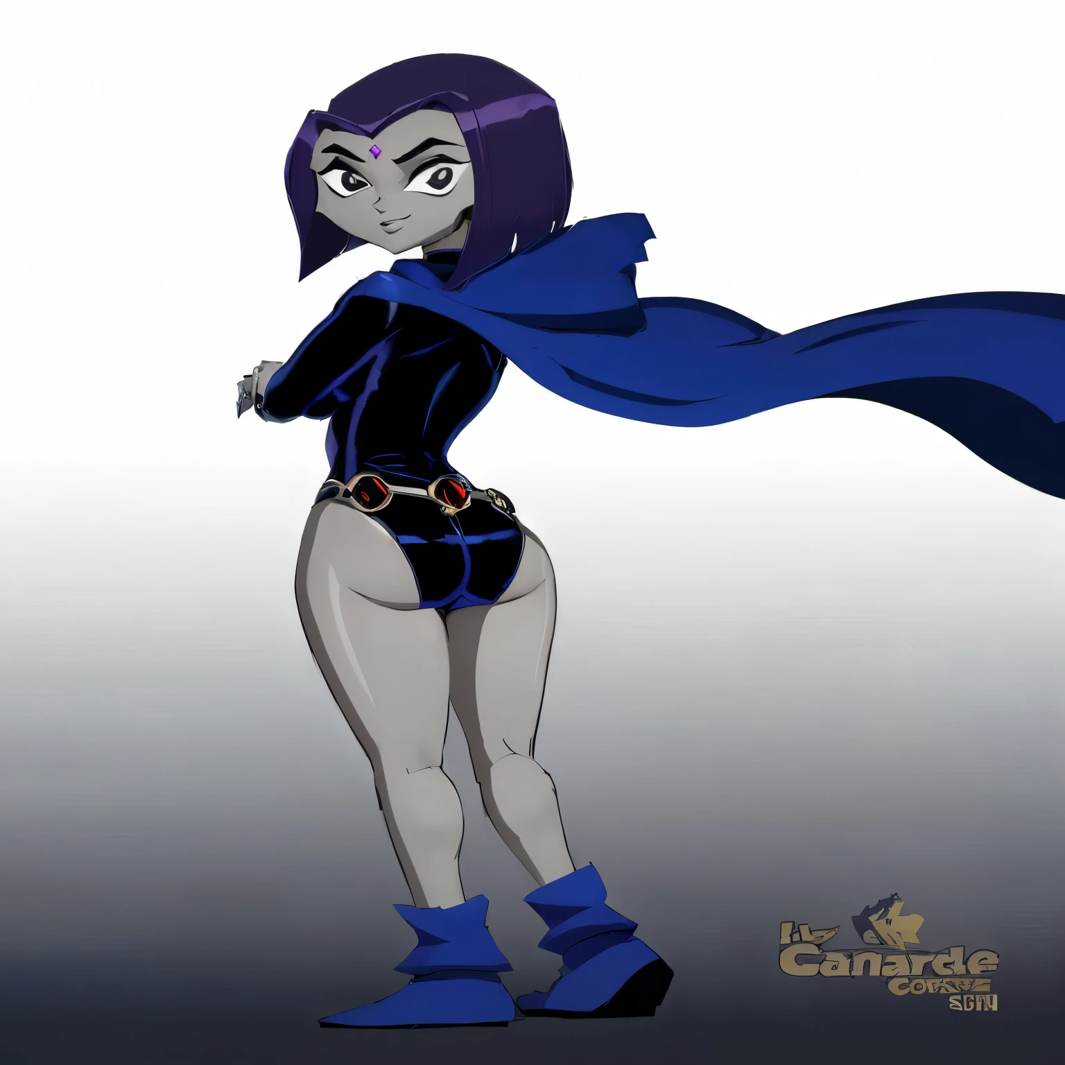 a close up of a cartoon character with a bikini on, cassandra cain in satin, inspired by Bruce Timm, villain pose, supervillain sorceress witch, raven, titans, human :: sorceress, cel - shaded art style, dark sorceress fullbody pose, cel shaded!!!, with big ass and tits,commission for high res
