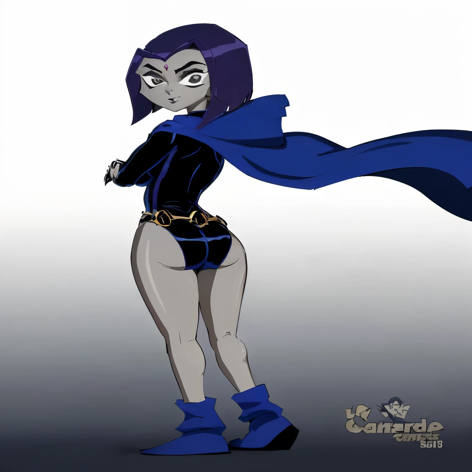 a close up of a cartoon character with a bikini on, cassandra cain in satin, inspired by Bruce Timm, villain pose, supervillain sorceress witch, raven, teen titans, human :: sorceress, cel - shaded art style, dark sorceress fullbody pose, cel shaded!!!, with big ass and tits,commission for high res