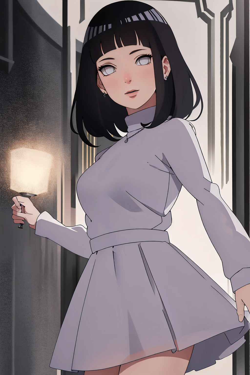 (Masterpiece - Ultra-Detailed, High Resolution) Prepare to be enchanted by a true masterpiece that combines ultra-detailed art with high-resolution rendering. This work shows a mesmerizing woman, with short, light black hair, 1950s style, Hinata (1.3) and captivating dark brown eyes (1.2), New York illustration style, wearing red lipstick, emanating an aura of elegance and mystery. Wearing classic 1950s clothing. sexy. Intricate details and realistic textures invite you to explore every aspect of this enchanting composition. Transparent white dress. Dancing lithly, dynamic poses, mouth closed. Different posture. . Get ready to dive into a world where beauty and craftsmanship merge perfectly.
