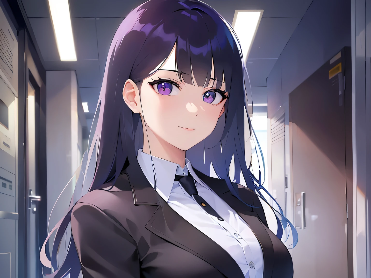 The background is an office hallway