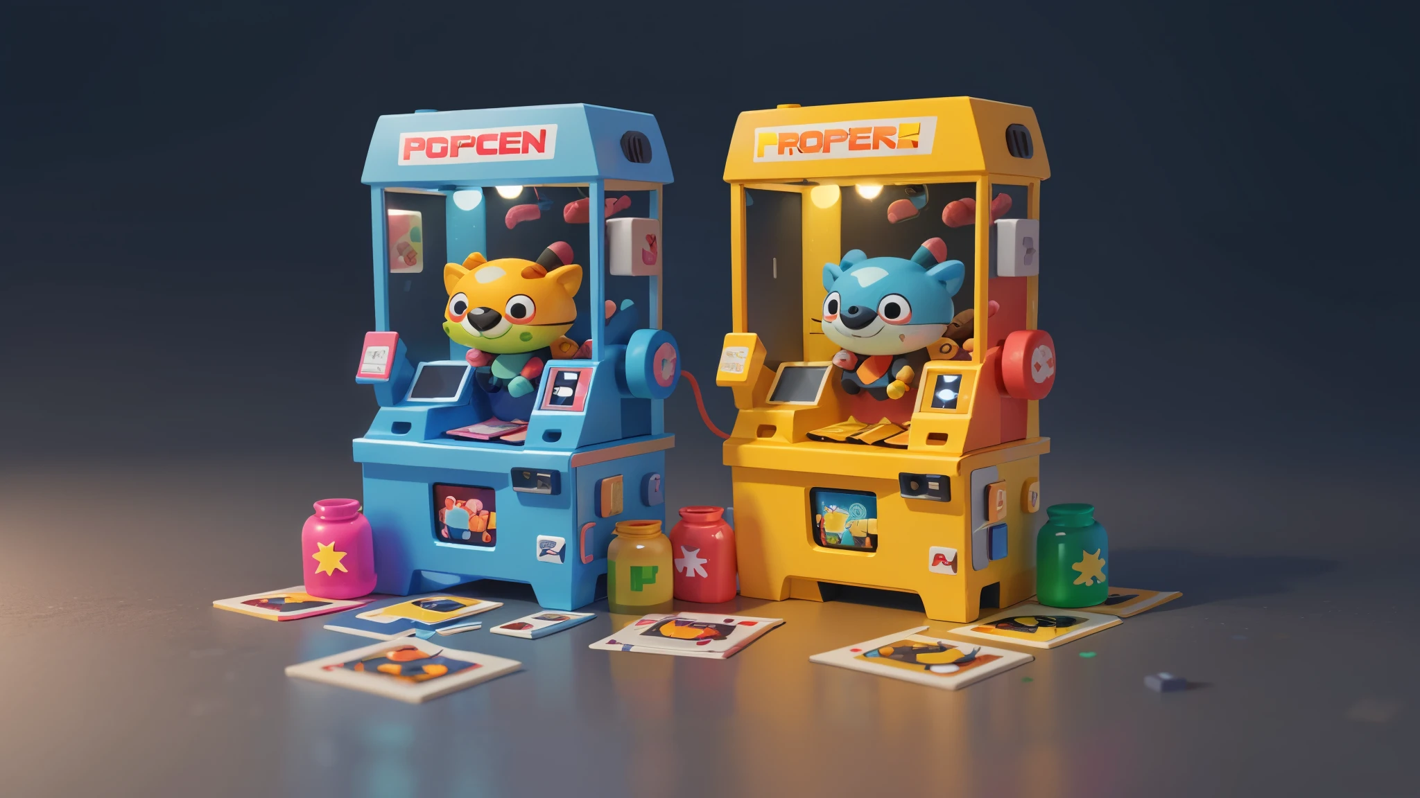 Gashapon machine promotional color picture,Close-up of a gashapon machine with a logo,video game item,Promotional renderings,Background color is rich and lively, Collectible Card Art, 8k