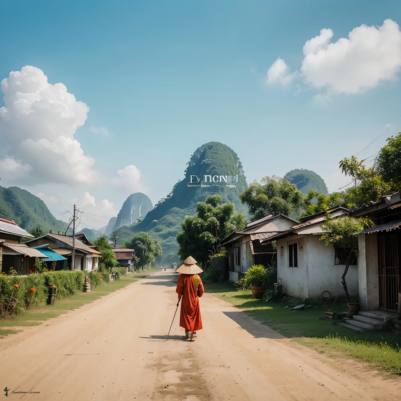painting about Vietnamese characteristics, without people, including Vietnamese flag, conical hats, objects, no landscape, 4k, gouache painting