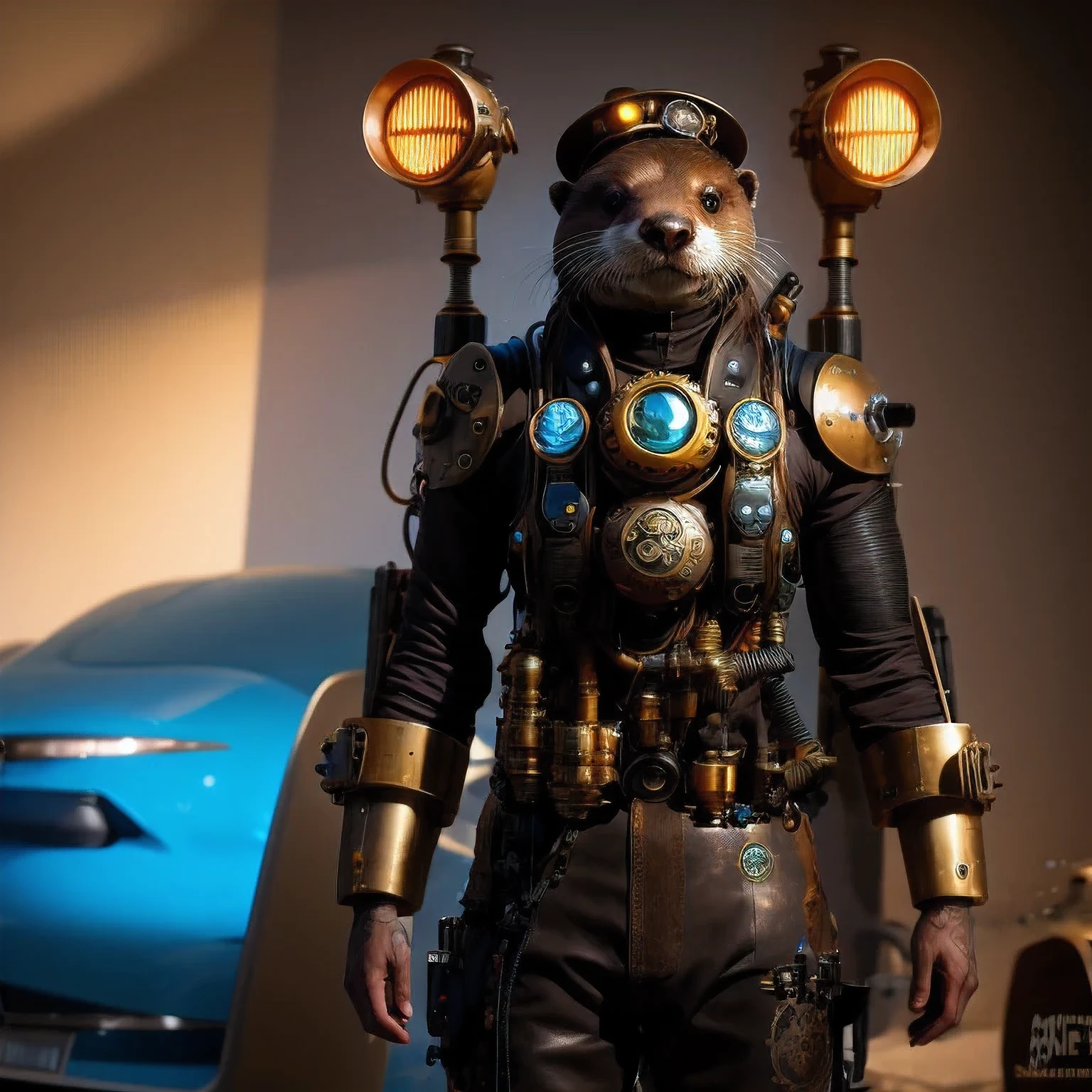 An otter (((steam punk))) otters3 D rendering digital art, (otters) fantasy style, 8 k solar punk wallpaper，Close-up of a robot with a light on its head, cyber steampunk 8 k 3 d, 3 d render Bepple,otters. Unreal Engine 5, Bepple. Octane Rendering, 3d rendering digital art, (one) Fantasy style, 4k solar punk wallpaperone